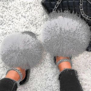 Pantoufles De Fourrure D'été Moelleux Mignon En Peluche Dames Tongs Luxe Charmant Sandales-40-Xnr135 - Neuf