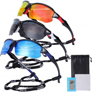 KALANKA-Lot de 3 lunettes de soleil de sport polarisées pour homme et femme - Protection UV - Légères - Demi-cadre - Pour la course, la pêche, le golf, la conduite - Neuf