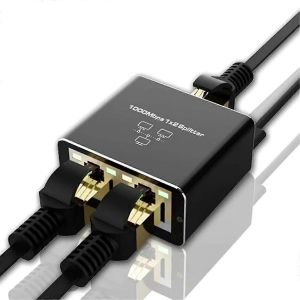 R&eacute;partiteur Ethernet 1 en 2 sortie haute vitesse 1000mbps Adaptateur r&eacute;partiteur Rj45 pour routeurs de c&acirc;ble Cat5 / 5e / 6/7 / 8 et plus encore - Neuf