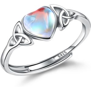 Kal-Bague Femme Argent 925 Pierre De Lune Bague Femme Ouverte Plaqu&eacute;e Blanche 18 Carats Bague De Pouce R&eacute;glable Bague Ovale/Ronde/Coeur Brillante Bague Argent Pour Femme - Neuf
