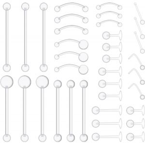 Nbgcm-36 Pièces Piercing Septum Transparent Retenue De Piercing Transparent Acrylique Nez Anneau De Mamelon Sourcil Lèvre Ongle Langue Nombril Industriel Barbell Cartilage Tragus Boucles D'oreilles - Neuf