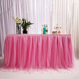 6ft / 182cm Rose Jupe De Table,Gaze De Bureau En Tulle Romantique,D&eacute;coration De Table,Nappe De Tutu Flocon De Neige Au Pays Des Merveilles,Pour Shower,Mariage,F&ecirc;te,Bar - Neuf