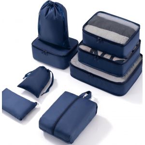 TIANYI-Organisateur Valise Lot de 8 Rangement Valise, Packing Cubes Organisateurs de Voyage Pochette Rangement Valise, Sacs Rangement de Valise pour Les V&ecirc;tements,Chaussures et Cosm&eacute;tiques(Marine) - Neuf
