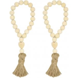 Bois, Perle Guirlande,Ferme Des Pampilles De Perles, De Campagne Rustique, D&eacute;cor De Perles De Pri&egrave;re Pour La Maison Bouton De Porte De D&eacute;coration De No&euml;l (2pack) - Neuf