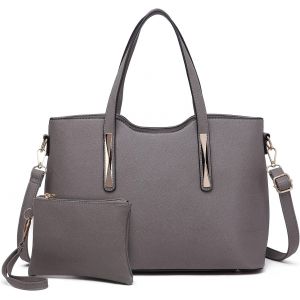 CAUC-Sac Fourre-Tout Femme en Cuir Synth&eacute;tique,Sac &agrave; &Eacute;paule avec Pochette Amovible,Sac &agrave; Main Bandouli&egrave;re Uni pour Travail Lyc&eacute;e Voyages et Shopping - Neuf