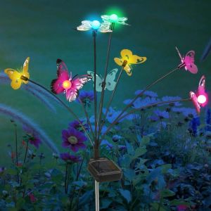 Lampe Solaire Papillon &Agrave; Piquer - Lampe D&eacute;corative Multicolore &Agrave; &Eacute;nergie Solaire Pour L'ext&eacute;rieur - Neuf