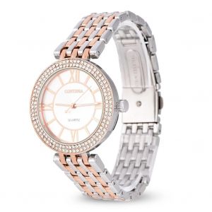 Mode Femmes M&eacute;tal Diamants Mouvement &Eacute;lectronique Montre Bande Ajustable (Argent & Or Rose) - Neuf