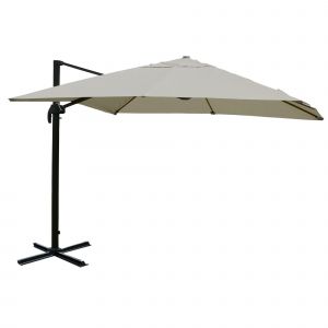 Parasol D&eacute;port&eacute; 3 X 4 M &Oslash; 5 M Polyester Cr&egrave;me-Gris Structure Aluminium/Acier Avec Croisillon Sans Socle 04_0010686 - Neuf