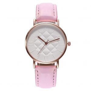 Montre A Quartz Zhoulianfa Pour Femme, Bracelet En Cuir Pu, Couleur Unie, Chiffres Romains (Rose) - Neuf