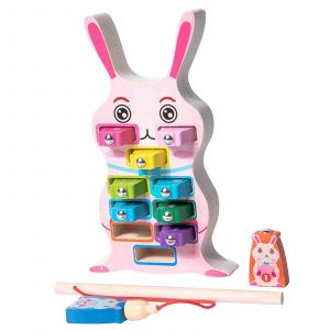 Jeu De Pêche Magnétique En Bois Pour Enfants D'âge Préscolaire-Lapin - Neuf
