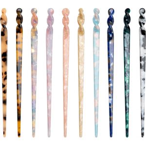 meimie-Baguettes À Cheveux En Acétate, Bâtons Écaille Tortue Épingle Baguettes Imprimé Léopard Vintage Épingles Cheveux Longues Épingles Chinoises Pour Femmes 10 Pièces - Neuf