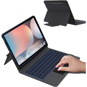 Étui Clavier Pour Samsung Tab S9 Fe+/S9+/S10+ Plus 12,4 Pouces : Clavier Qwertz Allemand Avec Pavé Tactile | Éclairage 7 Couleurs Clavier Sans Fil Pour Galaxy Tab S9 Fe+/S10 Plus/S9 Plus[Z1992] - Neuf