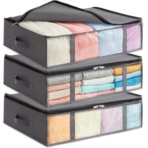 Tianyi-Pack De 3, Bacs De Rangement Sous Le Lit, Sacs De Rangement Pliables Pour Vêtements Avec Fenêtre Transparente, Organisateurs De Placards Pour Serviettes, Vêtements, Couvertures, Gris - Neuf