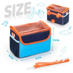 Panier V&eacute;lo (Bleu + Orange) Sacoche De Guidon De V&eacute;lo - Grande Capacit&eacute;, Bandes R&eacute;fl&eacute;chissantes, Multi-Usages Pour Jeunes Rouleurs - Neuf
