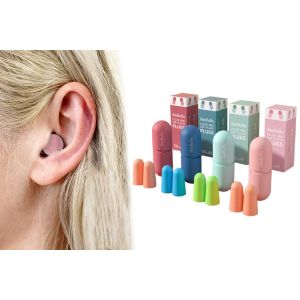 Bouchons d'oreilles r&eacute;utilisables en silicone pour dormir et r&eacute;duire le bruit - 4 paires avec &eacute;tui de transport - Neuf