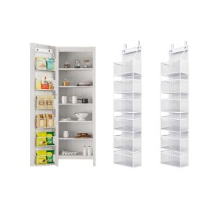 Organisateur De Garde-Manger &Agrave; 6 &Eacute;tag&egrave;res &Agrave; Suspendre &Agrave; La Porte Avec Poches Transparentes - Lot De 2 - Neuf