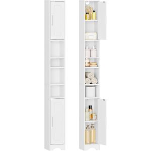 SUBZONAL-Meuble de Salle de Bain &Eacute;troit, Meuble de Rangement avec Compartiment Ouverts et 2 Portes, &Eacute;tag&egrave;res R&eacute;glables, pour Salle de Bain, Salon, Chambre, 20 &times; 20 &times; 180 cm, Blanc - Neuf