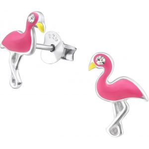 Bijou Pour Femme Boucles D'oreilles Pour Femme Flamant Rose Rose, Pink Strass Argent Sterling 925 - Neuf