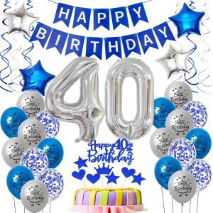 Ballons 40 Ans Anniversaire Homme Decoration Bleu, 40 Ans Homme Decoration, 40 Ans Anniversaire Ballons Homme Bleu, Déco 40 Ans Anniversaire Ballons,Déco Gâteau 40 Ans Anniversaire Homme Bleu - Neuf