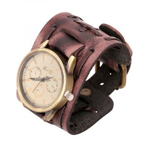 Bracelet Montre En Cuir Vintage Tress&eacute; Us&eacute;, Large Bracelet De Montre En Cuir Punk Pour Homme - Neuf