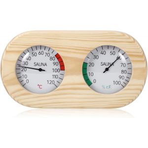 SUBZONAL-Thermom&egrave;tre hygrom&egrave;tre 2 en 1 en bois pour sauna - Haute pr&eacute;cision - Accessoire de sauna pour mesurer la temp&eacute;rature et l'humidit&eacute; (coin rond) - Neuf