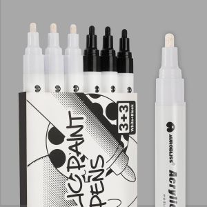 KALANKA-Marqueur Blanc et Noir 2-3mm, 6 Feutre Blanc Noir Indelebile pour Galets, Metal, Verre, Bois, Tissu Textile Permanent Feutre Acrylique - Neuf