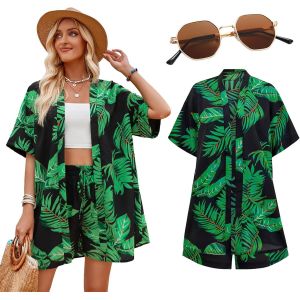 Chemise Hawaïenne Pour Femme-Aérée-Costume Hawaïen-Chemise D'été-Lunettes De Soleil-Chemise De Plage-Manches Courtes-Décontractée.[T838] - Neuf