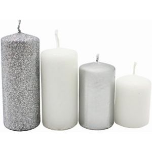 KALANKA-Bougies à piliers à plusieurs niveaux, bougies de l'Avent, bougies en forme de couronne de l'Avent, en argent et blanc, 4 tailles : H 5 à 10 cm, diamètre 4 cm chacune, 280 gr - Neuf