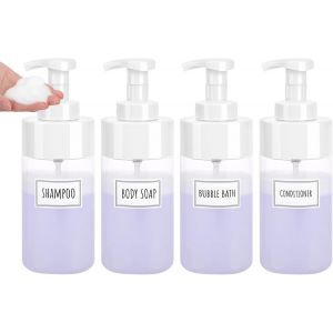 KAL-Distributeur Savon Mousse, 4 Pièces 500Ml Distributeur Gel Douche, Flacon Mousseur Vide, Distributeur Shampoing En Plastique, Bouteille Savon Salle De Bain - Neuf