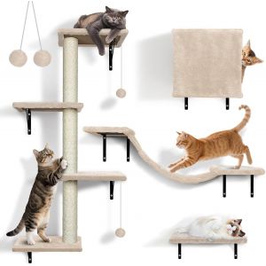 Mur D'escalade Pour Chats - Éléments Muraux D'escalade - 10 Pièces - Avec Pont Suspendu Antidérapant - Colonnes À Gratter Solides Avec Sisal - Reste Et Étagère Murale De Jeu Avec Boule De - Neuf