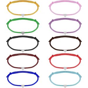 Tianyi-Lot De 10 Bracelets D'amitié En Forme De Coeur Pour Femme - Réglables - Bracelets D'amitié - Idéaux Pour Les Cadeaux - Convient Pour Les Femmes Et Les Filles, 16-25 Cm Or 6.3-9.84 Inches, Nylon - Neuf