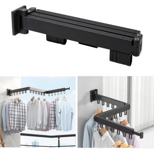 Seche Linge Pliable | &Eacute;tendoir &Agrave; Linge Extensible 128cm | S&eacute;choir &Agrave; Linge Ext&eacute;rieur 3 Niveaux | Aluminium | 18 Crochet | Mural | Solide | pour Etendage Linge | Noir - Neuf