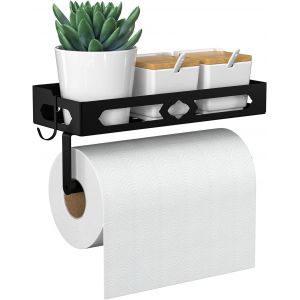 Eryi-Etagere Cuisine Murale, Range Epices Cuisine Avec Rouleau Porte-Serviettes Et Crochets, Porte Epices Cuisine, Noir - Neuf