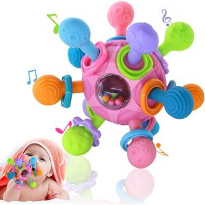 Tdrfl-Jouet Bebe 6 Mois-Anneau Dentition Hochet Bebe 0-3 Mois,Balle Sensorielle Bebe Avec Secouer/Claquer/Rotation,Jouet Bebe 4 8 9 12 Mois,Cadeau Naissance Fille Enfant Et Garçon (Rose) - Neuf