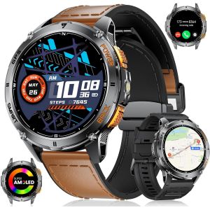 Gps Montre Connectée Homme Avec Appel Bluetooth, 1.43""Amoled Montre Podometre Avec Lampe Poche Led, Batterie 530Mah/110+Modes Sportifs/Suivi De La Santé/Baromètre/Boussole/Altimètre, Android Ios - Neuf