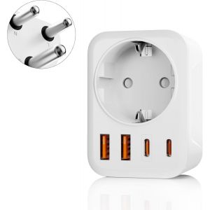 JGD-Adaptateur de Voyage 5 en 1 pour l'Afrique du Sud, Avec 1 Prise Secteur, 2 ports USB-C et 2 ports USB-A (3,4 A), Prise 3 Broches pour l'Afrique du Sud, le Lesotho, le Mozambique, la Namibie, le S - Neuf