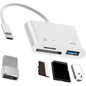 NSIECD-Lecteur Carte SD, Lecteurs de Carte M&eacute;moire Externes, Adaptateur de Lecteur de Cartes SD/TF USB-C et USB Multifonctions Tablettes OTG et PC pour SD/MMC/MicroSD/TF/SDXC/SDHC/Micro SDHC/Micro SD - Neuf