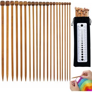 Mevronisshop-Aiguille A Tricoter Bambou, 20 Pi&egrave;ces Aiguilles &Agrave; Tricoter Pointe Unique En Bambou 2.5 Mm &Agrave; 8 Mm, Knitting Needles Kit Pour D&eacute;butants Et Experts, Longueur 25cm/10 Tailles - Neuf
