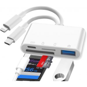 KALANKA-Lecteur Carte SD iPhone, 4 en 1 Lightning SD Card Reader, Lightning to SD Card Reader, Adaptateur Carte SD iPhone, Adaptateur Appareil Photo iPhone, Adaptateur iPhone Carte SD, Adaptateur SD - Neuf