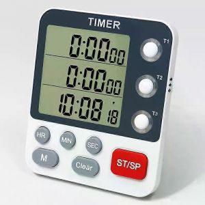 Minuterie De Cuisine Numérique Double 3 Canaux Compte Up/Down Minuterie De Cuisson Chronomètre Grand Écran Volume Réglable - Neuf