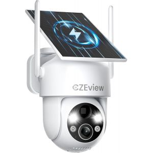 2K Camera Surveillance WiFi Extérieure Solaire, Camera Exterieur Batterie sans Fil, Vision Nocturne Couleur, PIR Détection Humaine, Audio Bidirectionnel, Sirène d'Alarme (Blanche) - Neuf