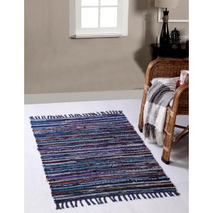 SJZG-- Tapis Bleu Multicolores Festif | Long | Fait &Agrave; La Main Et R&eacute;versible | Certifi&eacute; Par Goodweave | 60 Cm X 90 Cm - Neuf