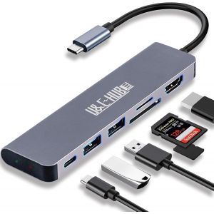 JGD-HUB USB C, Adaptateur USB C Multiport pour MacBook Pro & Air, Dongle HUB 6 en 1 avec 4K HDMI, USB 3.0, 100W PD, Lecteur de Carte SD/TF, Compatible pour Ordinateur Portable et Autres Appareils Typ - Neuf