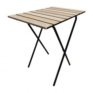 Table Pliante De Jardin M&eacute;tal Bois De Pin 60 X 40 X 57 Cm Noir Naturel Helloshop26 03_0011088 - Neuf