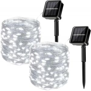 Kal-2pcs Guirlandes Lumineuses Solaires Pour L`Extérieur, 22m / 72ft 200 Leds Guirlandes Lumineuses Étanches 8 Modes Guirlandes Lumineuses Solaires(Blanc) - Neuf