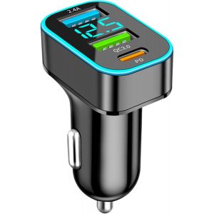 Ayu-Chargeur Voiture Allume Cigare Usb, 66w Chargeur Allume Cigare Usb Qc3.0 + Pd + Usb 2.4a Prise Allume Cigare Usb Avec Led Voltmètre, Compatible Avec Ios, Android, Samsung, Tablette - Neuf