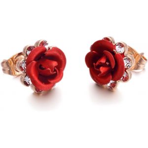 Rouge Bleu Fleur Boucles D'oreilles Femme Plaqué Rose Gold/Argent Zirconium Clou D'oreille Bijoux Cadeau Saint Valentin Mariage.[X2126] - Neuf