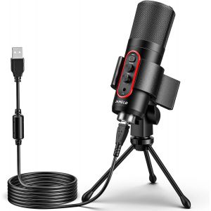 TRAHOO-Microphone USB- RGB Microphone de Jeu à condensateur cardioïde avec Bouton de Percussion silencieuse/réverbération/Moniteur pour l'enregistrement, Podcast, Streaming - Neuf
