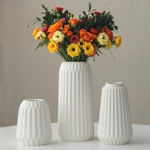 Bnhgc-Lot De 3 Vases Modernes En Céramique Nervurés - Couleurs Pastel - Vases Décoratifs Pour Salon (Blanc B) - Neuf