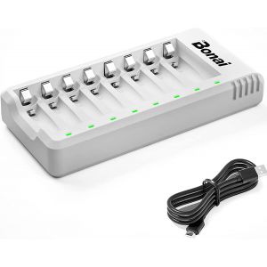 8 Slots Chargeur de Piles Rechargeables, Chargeur de accus Rapide Intelligent pour Piles Rechargeables AA/HR6, AAA/HR3, Ni-CD/Ni-MH - Neuf